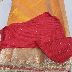 Silk Saree With Xxl Readymade Blouse