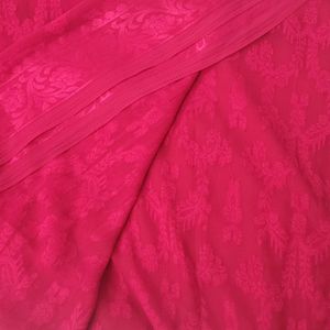 Rich Red Pink Color Self Woven Saree With Blouse