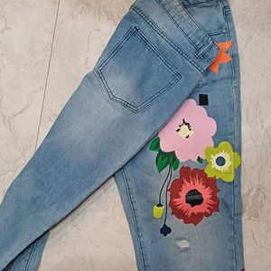 Handpainted Flower Denim