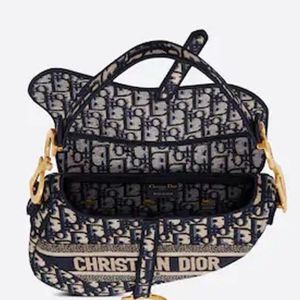 CHRISTIAN DIOR BLUE OBLIQUE EMBROIDERY SADDLE BAG