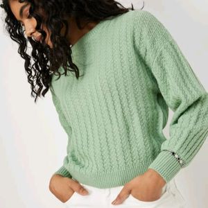 New Sea Green Korean Wool Crop Sweater