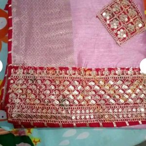 New Cotton Silk Zari Border Saree With Blouse Piec