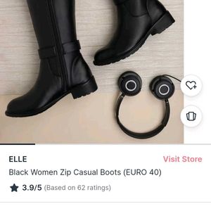 ELLE Visit Store Black Women Zip Casual Boots