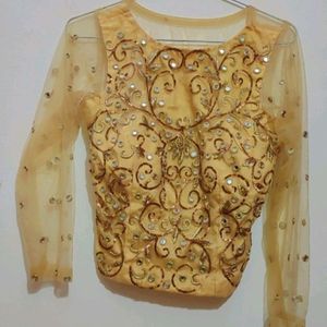 Golden Blouse & Brown Skirt Set For 30 Bust