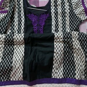 White Black With Purple Embroidery Anarkali