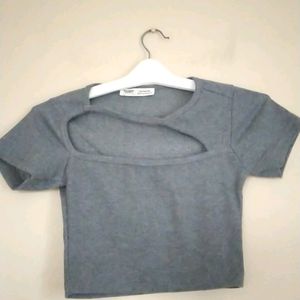 Grey Colour Casual Crop Top