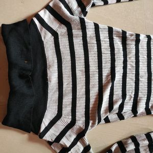 Grey with Black Stripes Off-shoulder Top