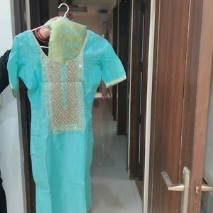 Blue Full Patiala Kurta With Dupatta