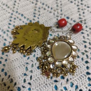 Vintage Brass Beaded Polki Earrings