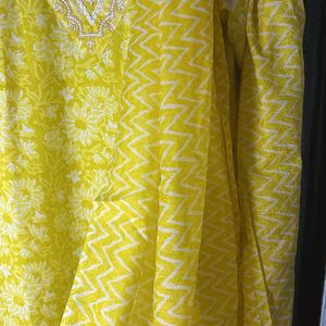 Yellow Women Suit Kurta Plazzo Dupatta Set