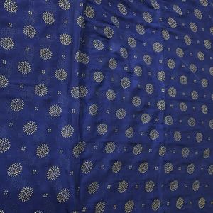 Blue Organza Silk Saree With Gold Floral Print