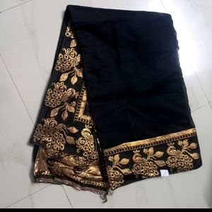 Party Wear Black Peacock Design Saree