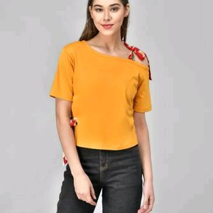 Single Shoulder Mustard Crop Top