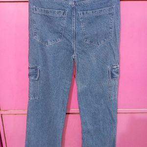 High Waist Cargo Denim Jeans