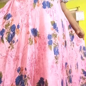 Pink floral long skirt for women