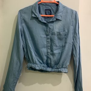 Cute denim like shirt with elastic band at waist