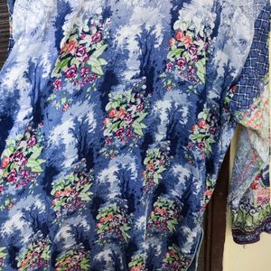 M-L-XL Size Beautiful Pakistani Lawn Readymade Floral Print Kurti With Pearls And Embroidery Patch