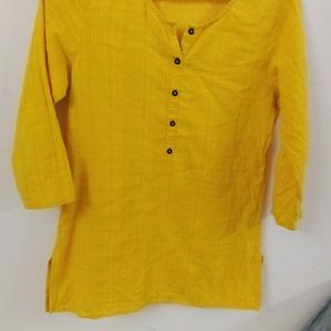 Max Yellow Tunic Short Kurta With 3/4 Sleeve