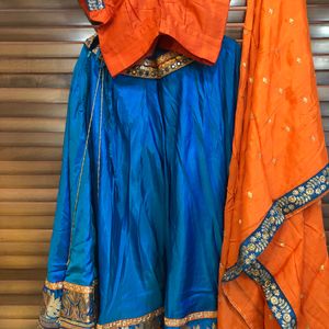 Orange And Sky Bloue Combinaton Lehnga