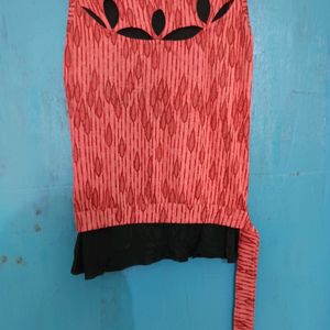 Red Sleeveless Top With Side Knot For Girls