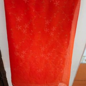 Orange Saree With Embroidery  On pallal