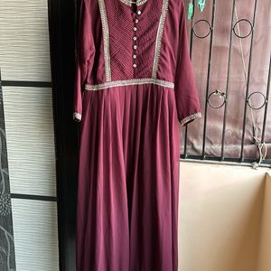 Wine Colored Floor Length Partywear Gown