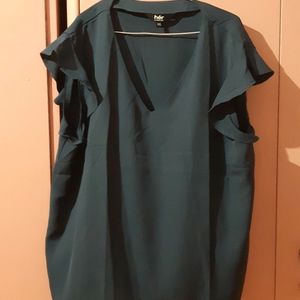 Teal Blue V-Neck Top With Flutter Sleeves