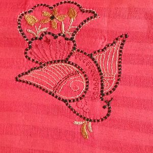 Peach Color Embroidery Saree