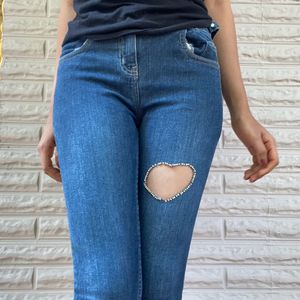 Heart Diamond Cut Out Denim