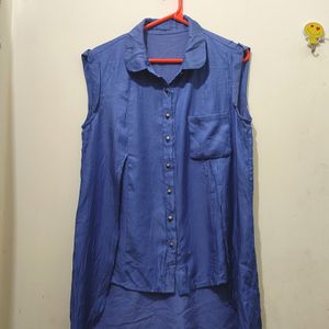 Blue Satin Top In High Low Pattern