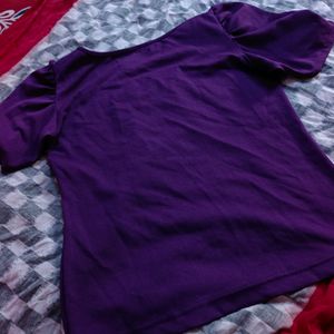 30rs Off🚚Casual Puff Sleeves Solid Purple Top