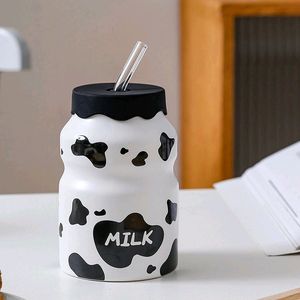 Cute Cow Mug With Straw- 1 Piece