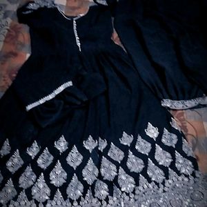 Black Gawn With Afgani Bottom N Frill Dupatta