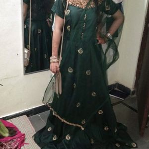 Green Black Combination Gown With Dupatta