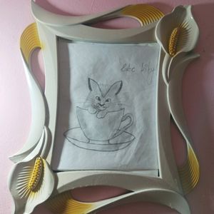 Cute Cat In Cup Sketch With Frame