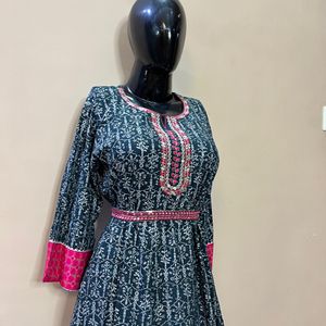 Printed Cotton Anarkali Suit Set