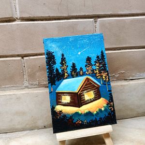 Mini Winter Landscape Painting With Stand