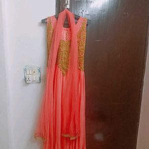 A Orange Colour Embroidery Long Gown