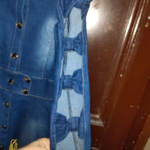 Women Blue Denim Bow Designer Dress