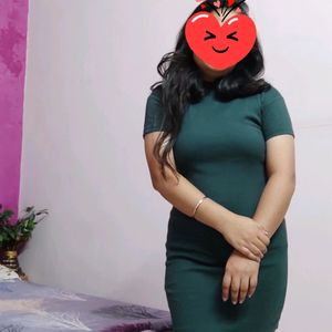 Turtle Neck Dark Green Bodycon Dress