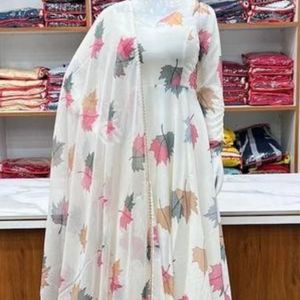 New Georgette Floral Printed White Dress