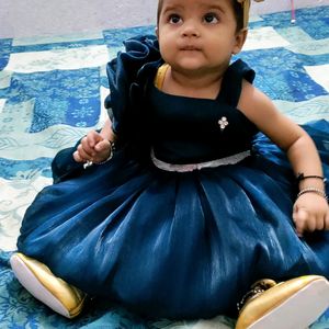 Blue Organza Party Wear Frock For Kids