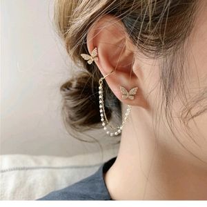 Korean earrings With Chain Cuff