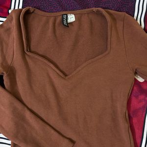 Sweetheart Neck Brown Top