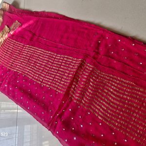 Dark Pink Real Mirror Heavh Georgette Saree