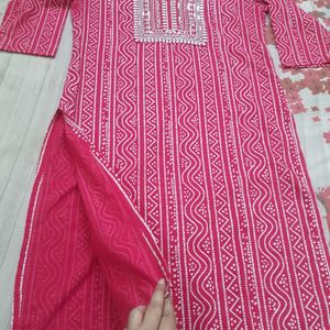 Magenta Pink Colour Bandhani Kurta, Size: 44inc