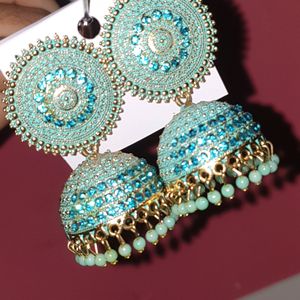 Beautiful Blue Kandan Jhumka With Turquoise Stones