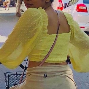 Shein Cropped Puff Sleeves Yellow Top