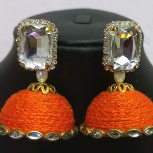 Stone Stud Orange Jhumkas