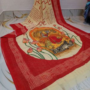 Maa Durga Motive Print Bengal Handloom saree